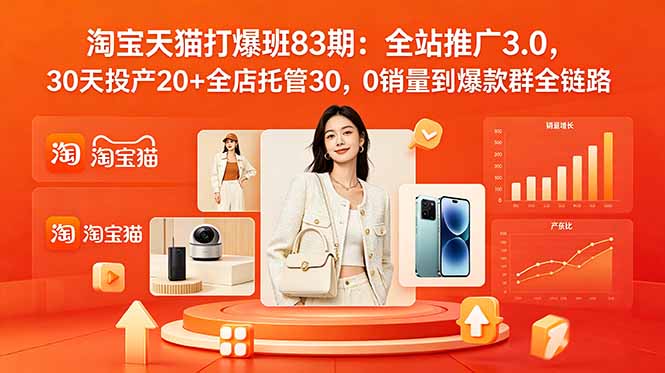 2026淘宝天猫打爆班83期：全站推广3.0，30天投产20+全店托管30，0销量到爆款群全链路-青禾学社