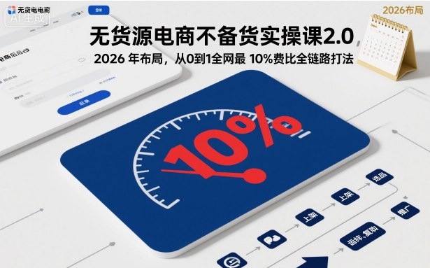 无货源电商不备货实操课2.0，2026年布局，从0到1全网最低10%费比全链路打法【更新26年6月16日】-青禾学社