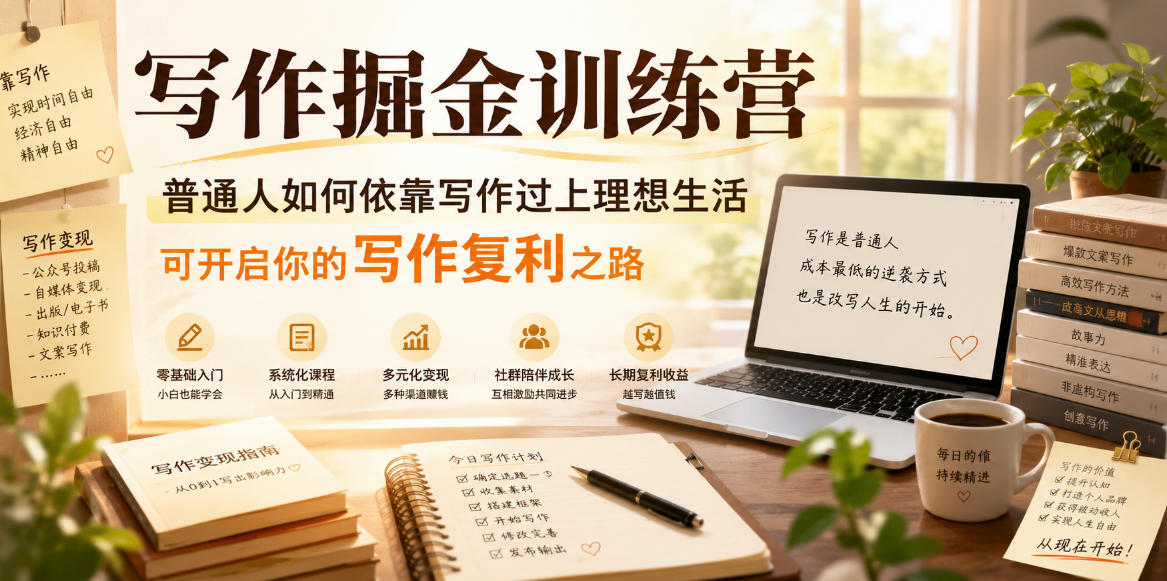 写作掘金训练营，普通人如何依靠写作过上理想生活，可开启你的写作复利之路(更新6月)-青禾学社