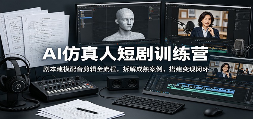 AI仿真人短剧训练营：剧本建模配音剪辑全流程，拆解成熟案例，搭建变现闭环-青禾学社