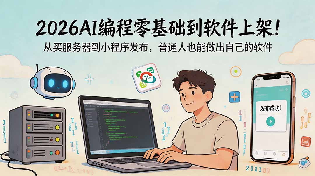 2026AI编程零基础到软件上架！从买服务器到小程序发布，普通人也能做出自己的软件-青禾学社