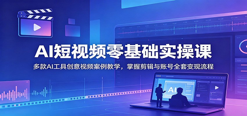 AI短视频零基础实操课：多款AI工具创意视频案例教学，掌握剪辑与账号全套变现流程-青禾学社