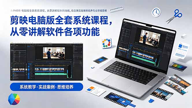 剪映电脑版全套系统课程，从零讲解软件各项功能，结合海量实战案例培养专业剪辑思维-青禾学社