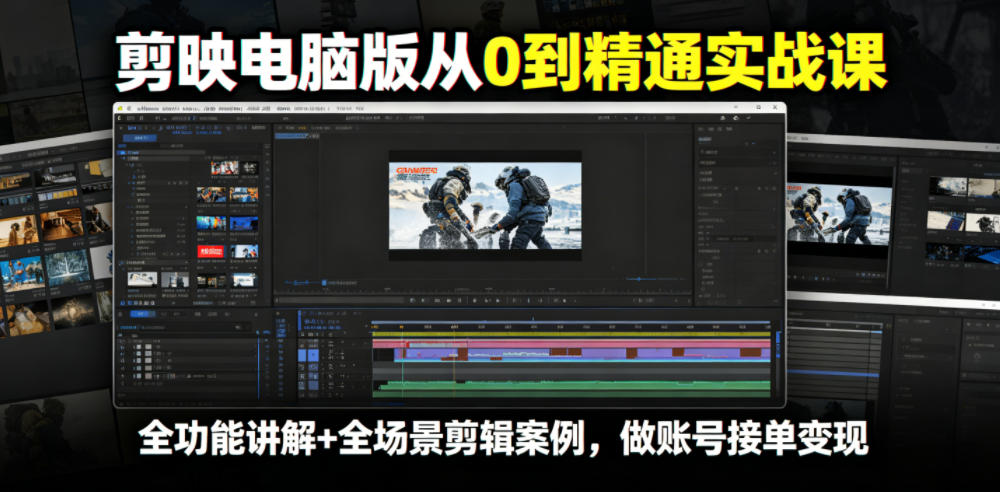 剪映电脑版从0到精通实战课，全功能讲解+全场景剪辑案例，做账号接单变现-青禾学社