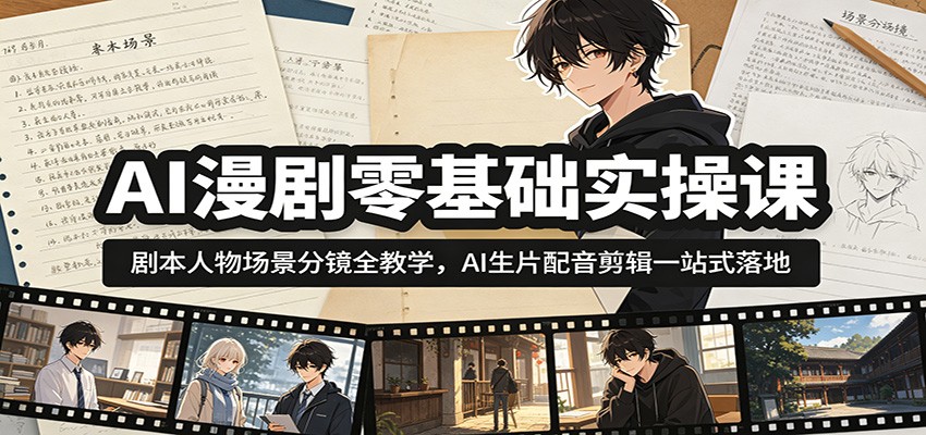 AI漫剧零基础实操课：剧本人物场景分镜全教学，AI生片配音剪辑一站式落地-青禾学社