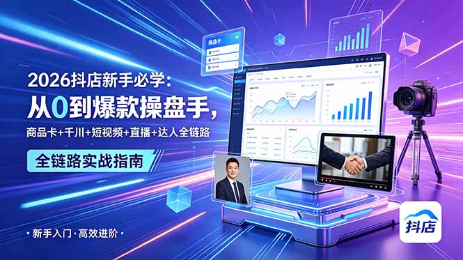 2026抖店新手必学：从0到爆款操盘手，商品卡+千川+短视频+直播+达人全链路-青禾学社