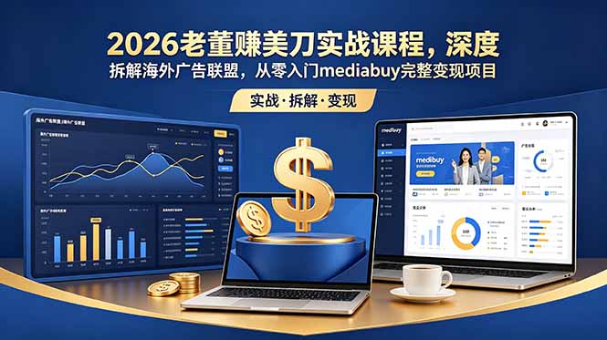 2026老董赚美刀实战课程，深度拆解海外广告联盟，从零入门mediabuy完整变现项目-青禾学社