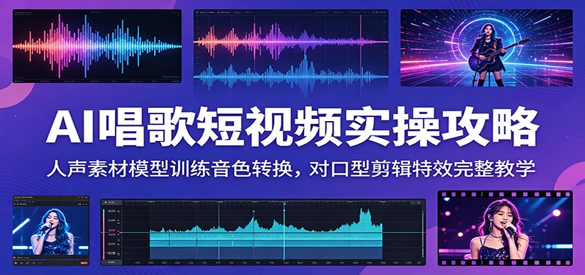 AI唱歌短视频实操攻略：人声素材模型训练音色转换，对口型剪辑特效完整教学-青禾学社