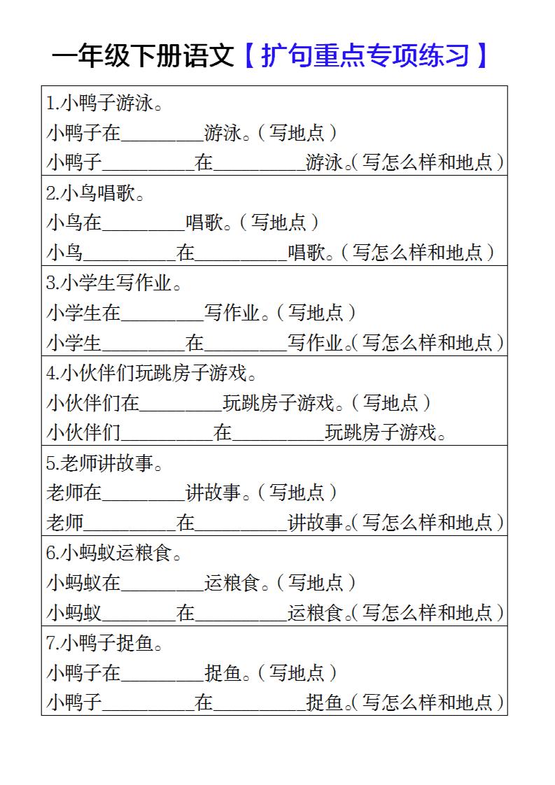 一年级下册语文扩句重点专项练习-青禾学社