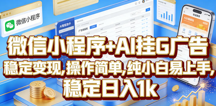 微信小程序+AI挂G广告，稳定变现，操作简单，纯小白易上手，稳定日入1k【揭秘】-青禾学社