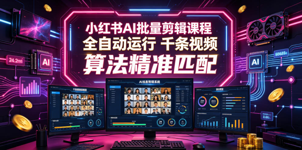 小红书AI批量剪辑课程，24小时全自动运行，解放双手专注运营，千条视频批量处理，小红书算法精准匹配-青禾学社