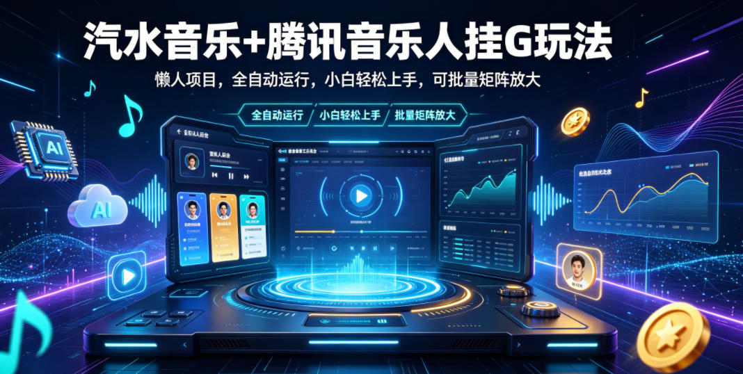 汽水音乐+腾讯音乐人挂G玩法，懒人项目，全自动运行，小白轻松上手，可批量矩阵放大【揭秘】-青禾学社