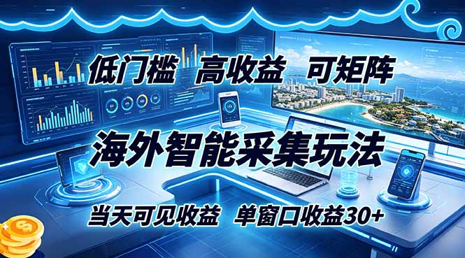 海外智能采集玩法，低门槛高单价可矩阵，当天可见收益，单窗口30+-青禾学社