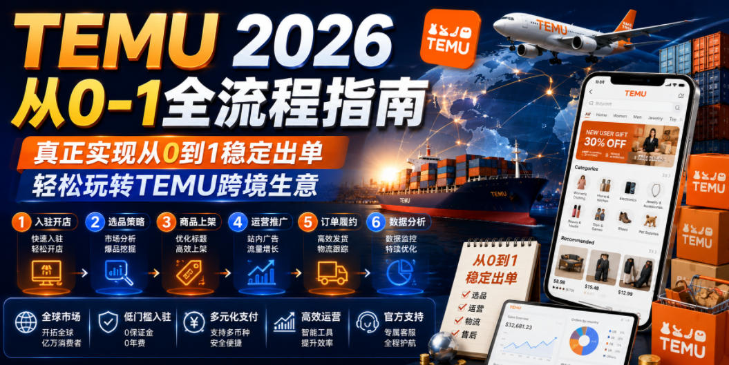 TEMU 2026从0-1全流程指南，真正实现从0到1稳定出单，轻松玩转TEMU跨境生意-青禾学社