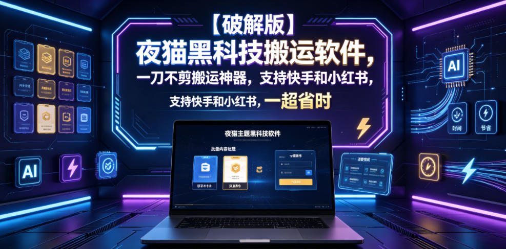 【破解版】夜猫黑科技搬运软件，一刀不剪搬运神器，支持快手和小红书，一键搬运超省时！-青禾学社