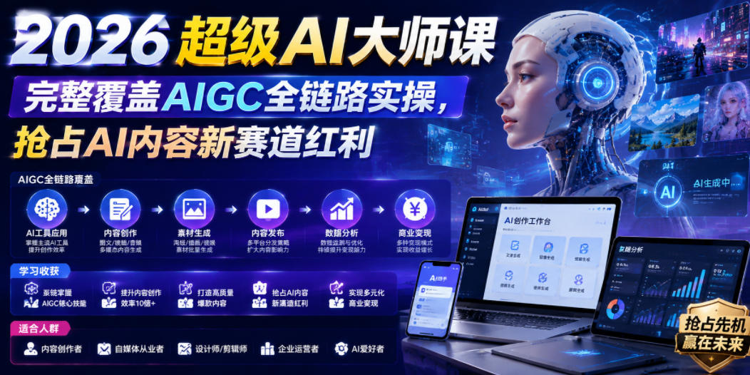 2026超级AI大师课，完整覆盖AIGC全链路实操，抢占AI内容新赛道红利-青禾学社