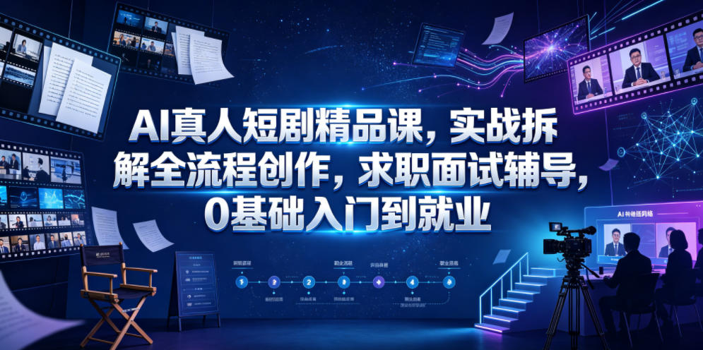 AI真人短剧精品课，实战拆解全流程创作，求职面试辅导，0基础入门到就业-青禾学社