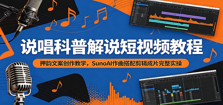 说唱科普解说短视频教程：押韵文案创作教学，SunoAI作曲搭配剪辑成片完整实操-青禾学社