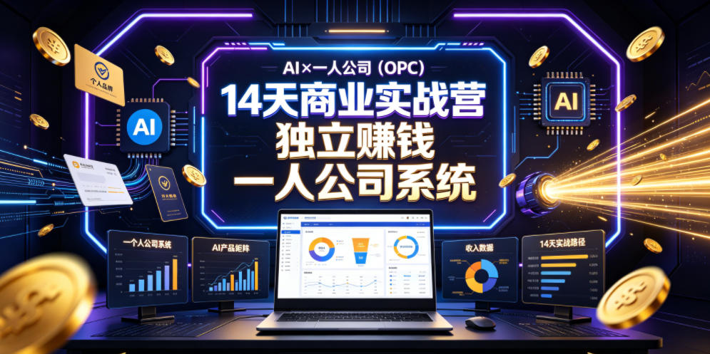 AI×一人公司(OPC)14天商业实战营，用AI帮你搭建一个属于你自己的、能独立賺钱的一人公司系统-青禾学社