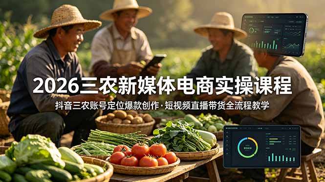 2026三农新媒体电商实操课程：抖音三农账号定位爆款创作，短视频直播带货全流程教学-青禾学社
