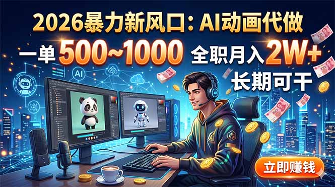 2026暴力新风口：AI动画代做，一单500~1000，全职月入2W+，长期可干-青禾学社