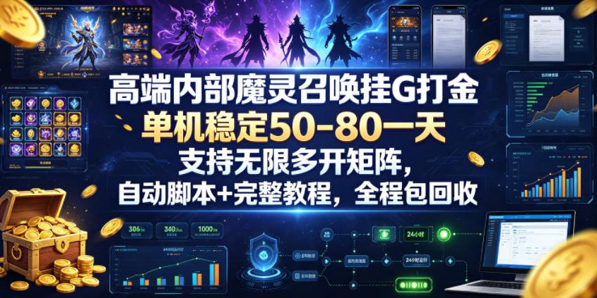 高端内部魔灵召唤挂G打金，单机稳定50-80一天，支持无限多开矩阵，自动脚本+完整教程，全程包回收【揭秘】-青禾学社
