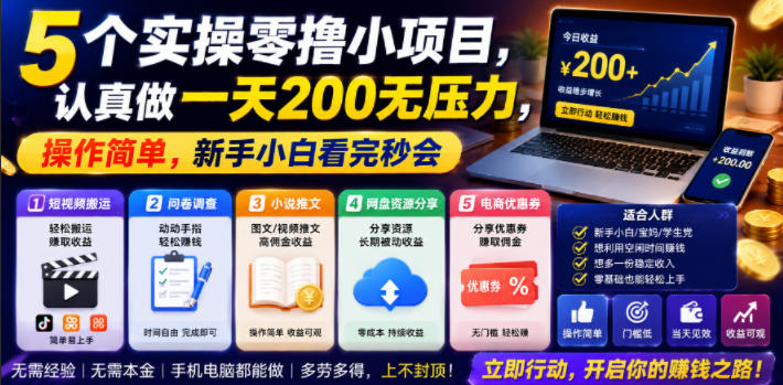 5个实操零撸小项目，认真做一天200无压力，操作简单，新手小白看完秒会【揭秘】-青禾学社