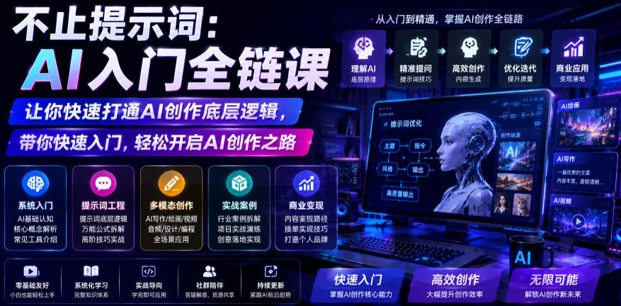 不止提示词：AI入门全链课，让你快速打通AI创作底层逻辑，带你快速入门，轻松开启AI创作之路-青禾学社