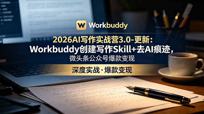 2026AI写作实战营3.0-更新：Workbuddy创建写作Skill+去AI痕迹，微头条公众号爆款变现-青禾学社