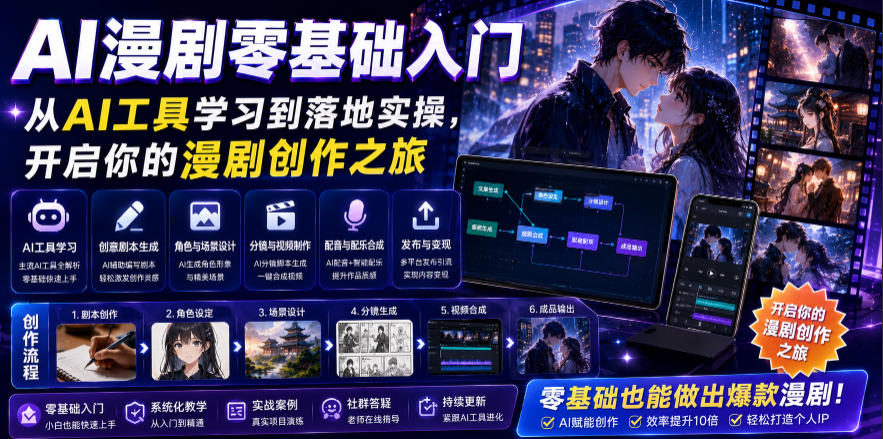 AI漫剧零基础入门，从AI工具学习到落地实操，开启你的漫剧创作之旅-青禾学社