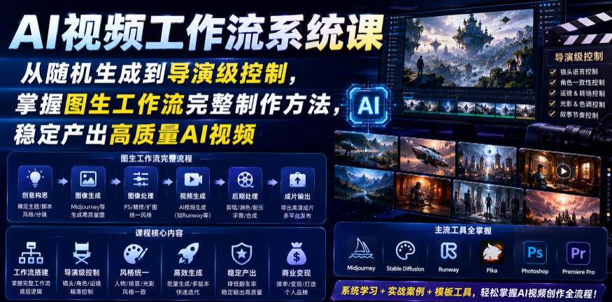 AI视频工作流系统课，从随机生成到导演级控制，掌握图生工作流完整制作方法，稳定产出高质量AI视频-青禾学社