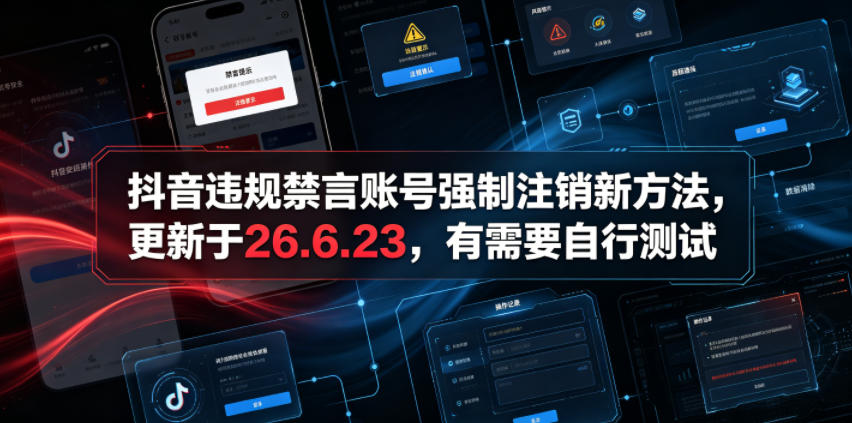 抖音违规禁言账号强制注销新方法，更新于26.6.23，有需要自行测试-青禾学社