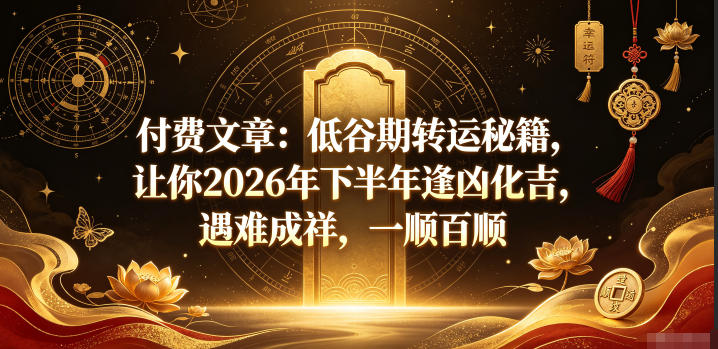 付费文章：低谷期转运秘籍，让你2026年下半年逢凶化吉，遇难成祥，一顺百顺-青禾学社