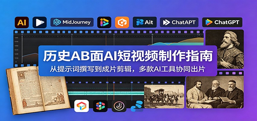 历史AB面AI短视频制作指南：从提示词撰写到成片剪辑，多款AI工具协同出片-青禾学社