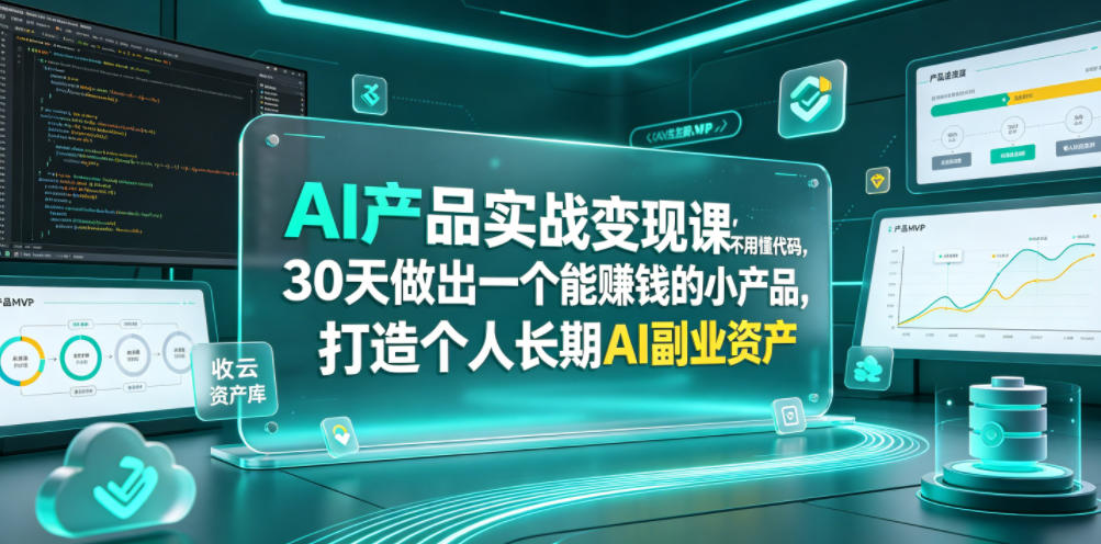 AI产品实战变现课，不用懂代码，30天做出一个能賺钱的小产品，打造个人长期AI副业资产-青禾学社