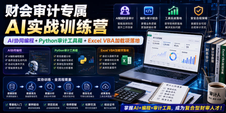 财会审计专属AI实战训练营｜AI协同编程+Python审计工具箱+Excel VBA加载项落地-青禾学社