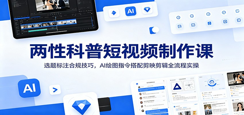 两性科普短视频制作课：选题标注合规技巧，AI绘图指令搭配剪映剪辑全流程实操-青禾学社