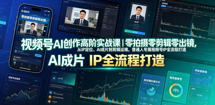 视频号AI创作高阶实战课｜零拍摄零剪辑零出镜，从IP定位、AI成片到剪辑运维，普通人专属视频号IP全流程打造-青禾学社