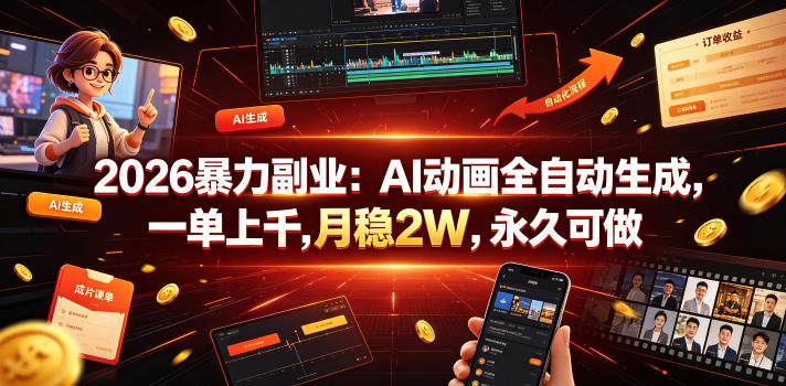 2026暴力副业：AI动画全自动生成，一单上千，月稳2W，永久可做【揭秘】-青禾学社