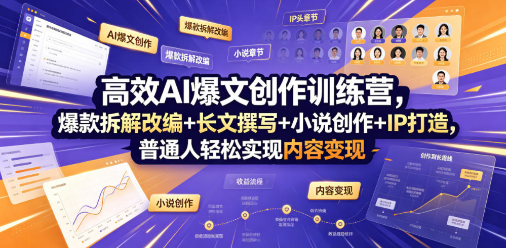 高效AI爆文创作训练营，爆款拆解改编+长文撰写+小说创作+IP打造，普通人轻松实现内容变现-青禾学社