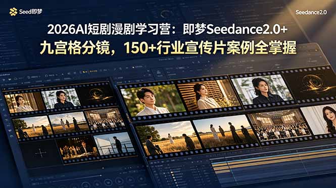 2026AI短剧漫剧学习营：即梦Seedance2.0+九宫格分镜，150+行业宣传片案例全掌握-青禾学社