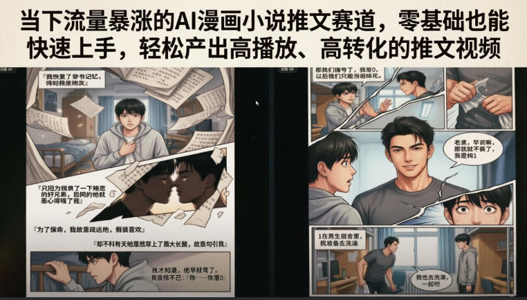 当下流量暴涨的AI漫画小说推文赛道，零基础也能快速上手，轻松产出高播放、高转化的推文视频-青禾学社