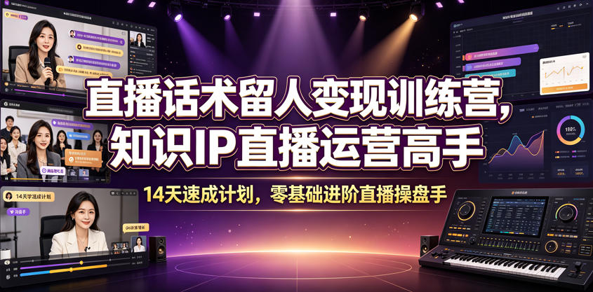 直播话术留人变现训练营，知识IP直播运营高手，14天速成计划，零基础进阶直播操盘手-青禾学社