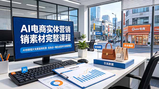 AI电商实体营销素材完整课程，AI创意短片完美复刻实景，实体店一键生成宣传引流短视频-青禾学社