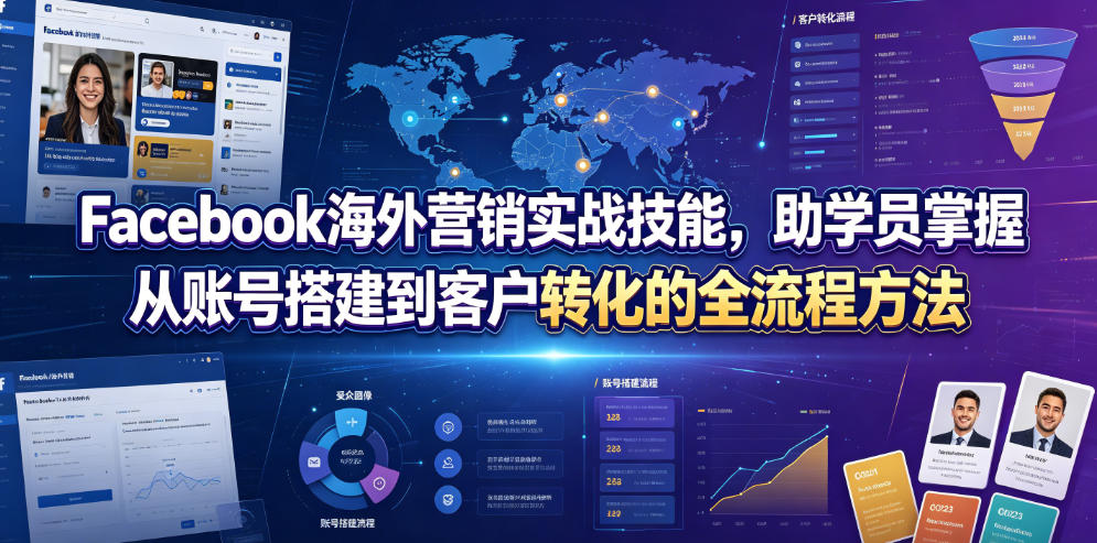 Facebook海外营销实战技能，助学员掌握从账号搭建到客户转化的全流程方法-青禾学社