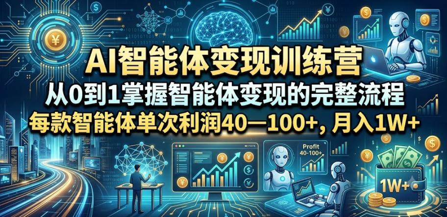 AI智能体变现训练营，从0到1掌握智能体变现的完整流程，每款智能体单次利润40—100+，月入1W+-青禾学社