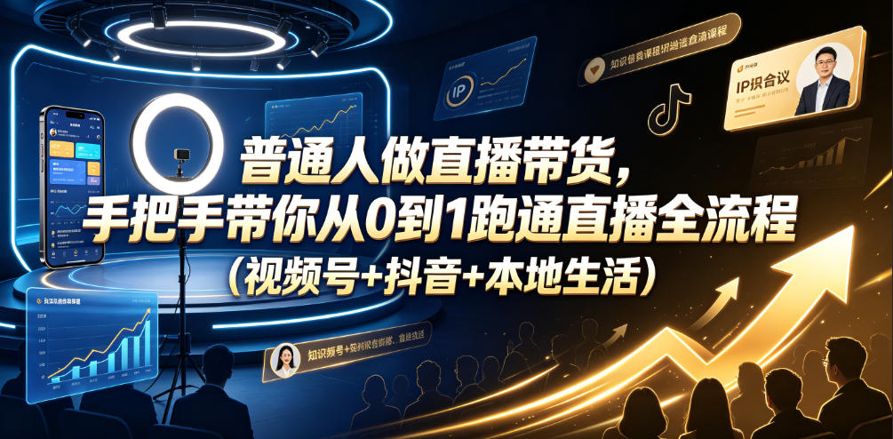 普通人做直播带货，手把手带你从0到1跑通直播全流程(视频号+抖音+本地生活)-青禾学社