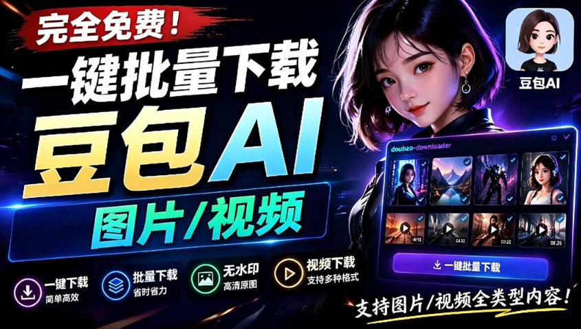 Github最新发布！一键批量下载豆包AI无水印图片/视频，简单易用，自动解析提示词-青禾学社