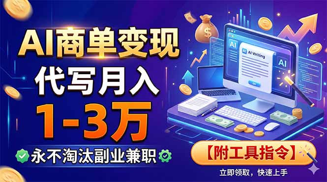AI商单变现，靠代写月入1-3万，永不淘汰副业兼职【附工具指令】-青禾学社