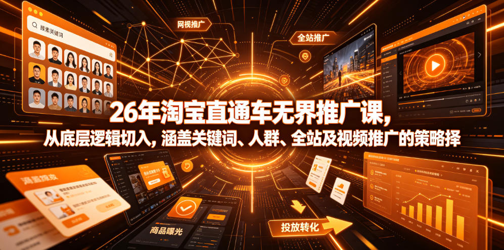 26年淘宝直通车无界推广课，从底层逻辑切入，涵盖关键词、人群、全站及视频推广的策略选择-青禾学社